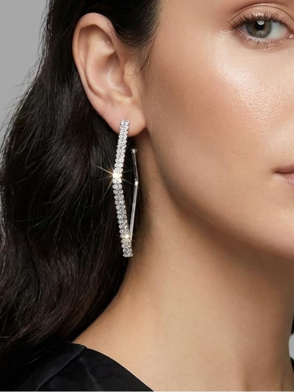 Sparkling Silver Crystal Hoop Earrings - Womens Jewelry
